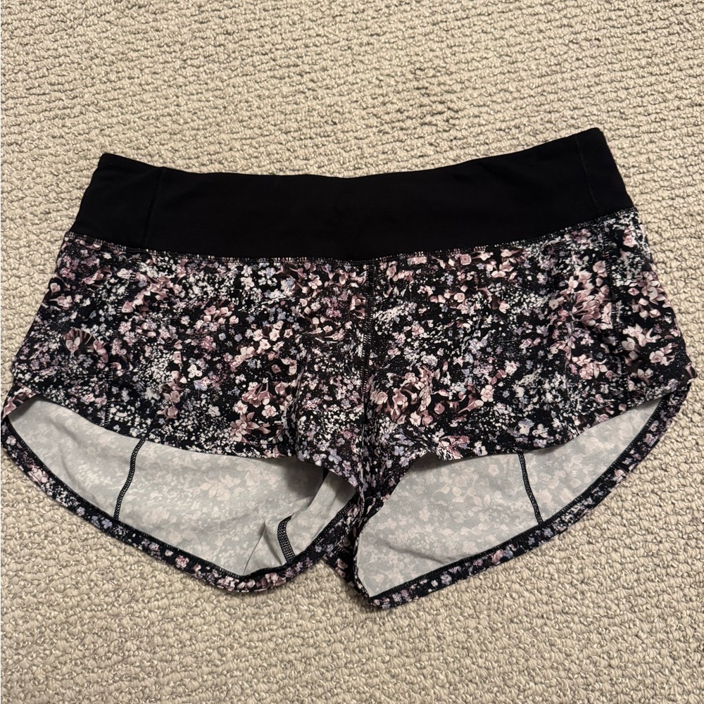 lululemon athletica Black and Pink Floral Athletic Shorts